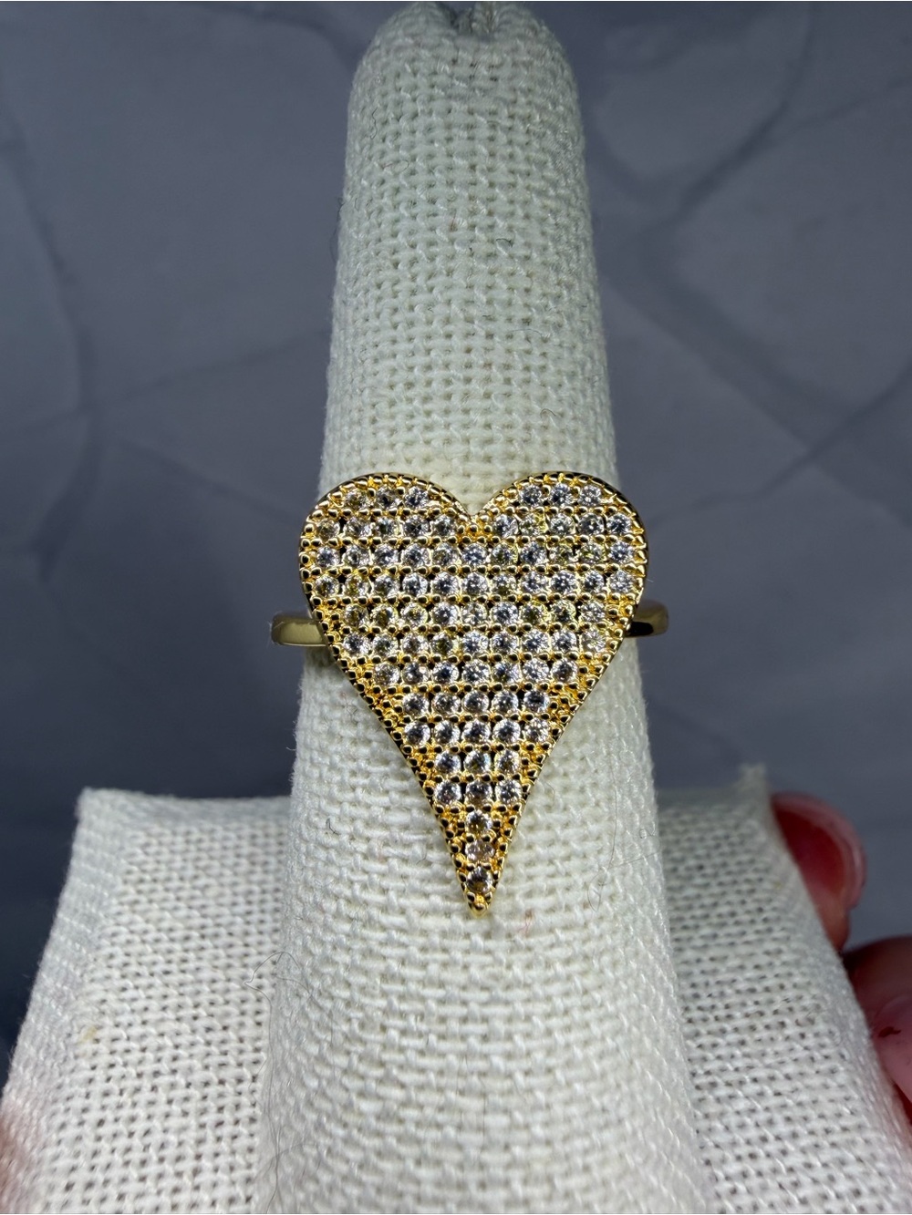 Adjustable 18K Gold-Plated Heart CZ Pavé Ring Cubic Zirconia Ring NEW